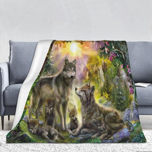 PAAHRYI Wolfsmuster Decke,3D Drucken Wald Wild Tier Wolf Flauschig Decke,bequem und atmungsaktiv,Decke Klimatisierte Sofadecke,Camping für Erwachsene Kinder (130 x 150 cm, D)