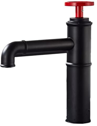 Robinet Salle Bain Vasque Robinet Feng Shui Industriel Tout En Cuivre Noir, Lavabo Rétro Rouge Chaud Et Froid Au-Dessus Du Robinet De Lavabo De Comptoir, Noir Et Rouge Court