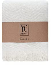 YENGAS Tagesdecke XXL, 230 cm x 200 cm, Große Wohndecke, Überwurf Decke für Sofa und Bett, Moderne Allrounderdecke aus 85% Baumwolle & 15% Recyceltem Polyester (Natural Cotton, Fischgrät)