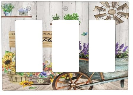 Wpshijia Lilac Lavender Sunflower Triple Rocker Light Switch Covers 3 Gang Outlet Wall Plate Cover Decorative Switchplate Faceplate GFCI for Farmhouse Bathroom Bedroom Decor