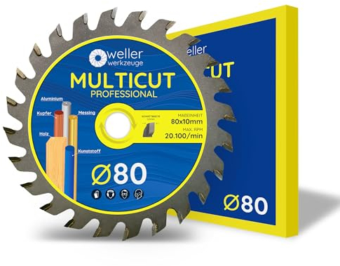 WELLERWERKZEUGE I Profi MULTICUT Sägeblatt Kreissägeblatt 80x10mm für Holz Kunststoff Aluminium passend Akku Gehrungssäge Tischsäge Kreissäge …