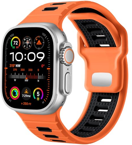 CeMiKa Correa Sport Compatible con Correas Apple Watch Ultra 2/Ultra 49mm 44mm 45mm 46mm 42mm Hombres,26mm Band de Repuesto Ajustable de Silicona para iWatch Series 10 9 8 7 SE 6 5 4 3 2 1