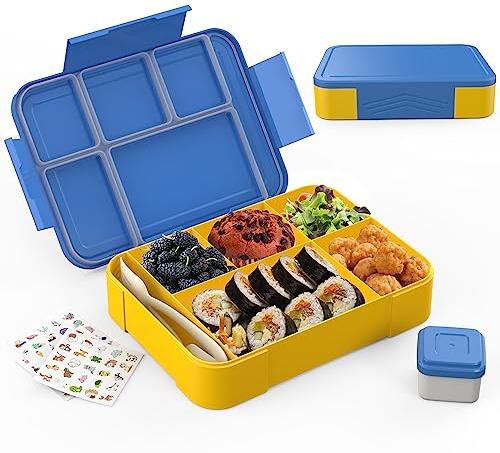 SWVIODMT Brotdose Kinder mit Fächern 1300ml, Lunchbox für Kinder, Bento Box mit 5 Fächern Besteckset, auslaufsichere Lunchbox für Kindergarten, Schule, Picknick, Ausflüge Blau