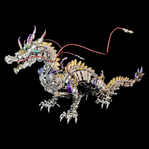 UpGLeuch Mechanical 3D Metal Puzzles for Adults Dragon Model with Light, Large Chinese Dragon 3D Metal Model Kits with Tool, Desktop Ornament Toy Gifts for Adults Boys