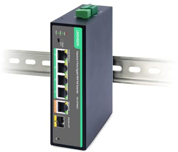 LINOVISION Industrial 4 Ports Gigabit BT90W PoE Passthrough Switch und PoE Extender, IEEE802.3af/at/bt, optionales DC Netzteil, SFP Port, DIN Rail PoE Powed Switch unterstützt 820ft Long Distance PoE