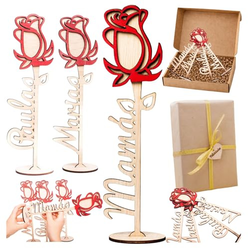 Sant Jordi Rosa de Madera Personalizada Día de la Madre, Día del Libro, Aniversario Personalizable Regalo Original Sant Jordi, Decoración Bodas (Rosa Madera)