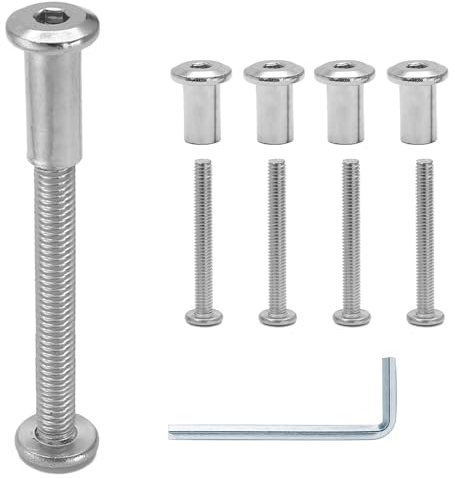 Jersvimc 10 paia (20 pezzi) di bulloni esagonali M6 x 55 mm con chiave a brugola, colore argento, per mobili, viti a testa svasata M6, viti di fissaggio per cinture di ricambio per culla e armadietti