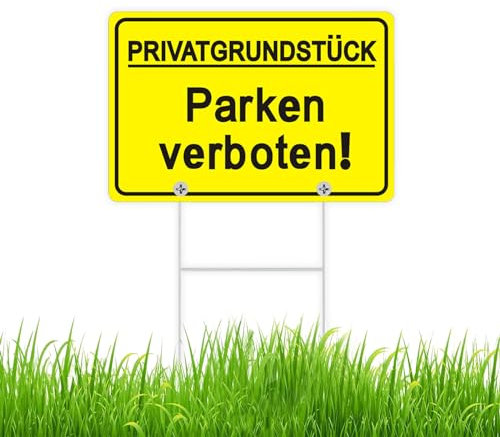 Privatgrundstück Schild mit Pfosten Alu 30x20cm Privatgrundstück Parken Verboten Schild mit 35cm H Metall Pfosten UV-beständig Wetterfest Rostfrei mit Bohrlöcher