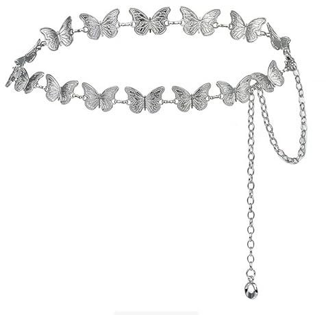 One Piece Cute Butterfly Waist Chain Durable Body Waist Jewelry Retro Adjustable Belly Link Body Jewelry for Women Jeans or Dresses