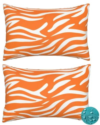 Outdoor Kissen Wetterfest 2 Stück Orange Kissenbezug 30x50 cm, Rechteckig Gartenkissen Outdoor Sitzkissen Wetterfest, Kissenbezüge Herbst Outdoorkissen für Balkon Terrasse Patio Garten Deko -DF363