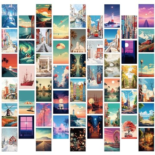 50 Pcs Street View Postcards - Street View Art Cards,Urban Landscape Design,for Wall Decor, Scrapbooking, Travel Greetings & Home Decoration