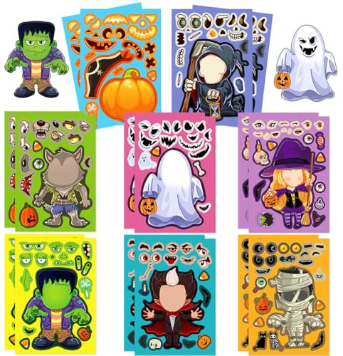 Halloween Make-a-Face Stickers 16 Blatt Aufkleber Gesichter für Kinder Halloween Mach einen Gesichtsaufkleber für Bastelarbeiten Zuhause Schulbelohnungen Kinder Party Gunst liefert