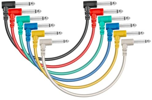 SONICAKE Patchkabel Gitarre Pedal 20CM Rechtwinklig 6.35mm Instrumentenkabel geräuschlos Klinkenpatchkabel für Effektpedale 6 Stück