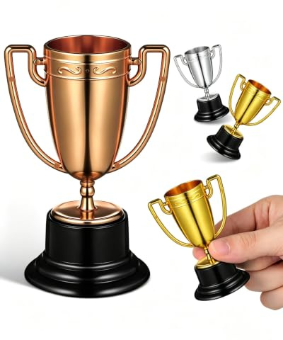 Kisangel Mini Trophy Cup for Kids, 3pcs Mini Trophies Plastic Small Trophies Gold Silver Bronze Trophy for Party Favors Rewards Competitions Tournaments