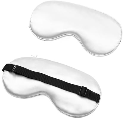 Blackout-Schlafmasken,. Seide Augenmaske Seide Schlaf Augenmaske gepolstert Schatten Augenabdeckung Patch Schlafen(White)