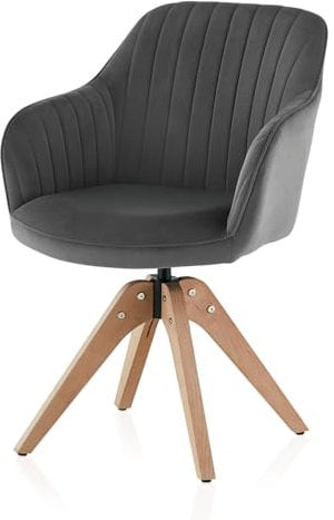 TUKAILAI Drehstuhl Esszimmer Samt, Esszimmerstühle Drehbar mit Armlehnen Rückenlehne Massivholzbeine,Küchenstuhl Polsterstuhl Armlehnenstuhl Stuhl Sessel für Wohnzimmer Küche Schlafzimmer, Grau