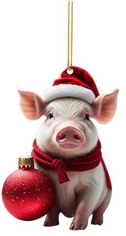 Weihnachtsdeko Weihnachten Schwein Anhänger Schwein Weihnachtsbaumschmuck Lustige 2D Acryl Anhänger Christbaumschmuck Geschenk für Schweineliebhaber Autospiegel Anhänger Weihnachtsschmuck