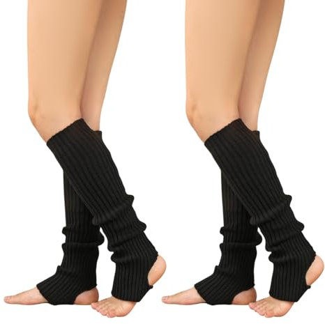 FUIPVGI 2 Pairs Leg Warmers Knitted Leg Warmers for Women Girls, Fashion Legwarmers Knee Warmers Ladies, Long Boot Cuff Knee Socks for Ballet Dance Yoga Daily (Black)