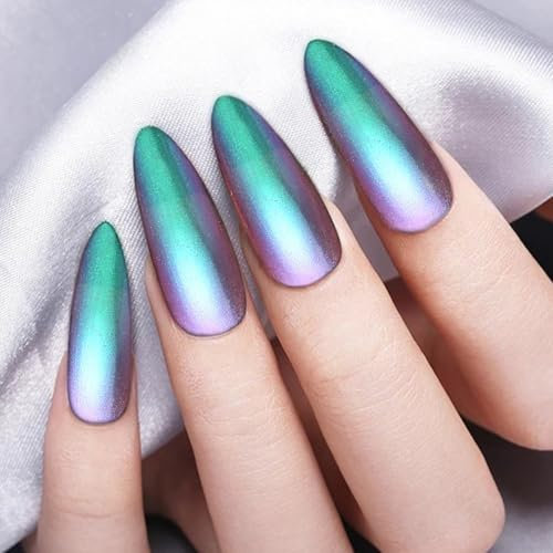 Chameleon Green Holographic Nail Polish - Quick Dry Chrome Nail Varnish with Shiny Effect - Long Lasting 60 Seconds Nail Polish for Women Girls DIY Manicure and Nail Art