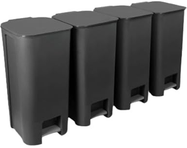 Practic Recycling-Set 4 x 40 L Treteimer – Mülltrennungssystem aus robustem Kunststoff | Abfalltrennbehälter | modernes Design in dunklem Graphit, ideal für umweltbewusste Haushalte und Büros
