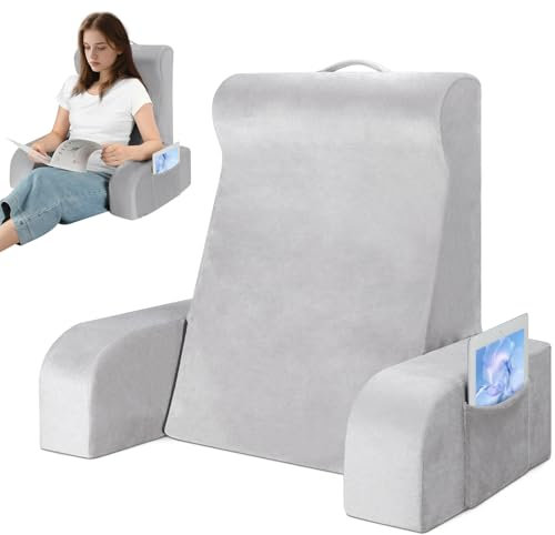 Reading Pillow for Bed Adult, Extra Large Bed Rest Pillow with Detachable Arm Back Support, Cuddle Cushion Backrest Pillow with Washable Velvet Cover for Sitting Sofa Gaming Relaxing Watching TV, 61cm