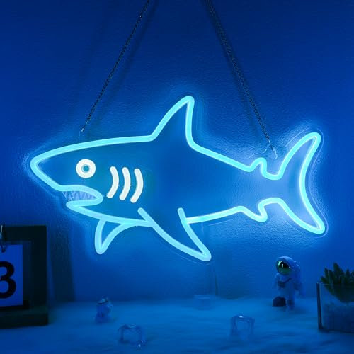 CoolGift Mart Hai Neon Licht, Dimmbare LED Hai Tier Neon Wand Zeichen USB Powered, Dekorationen für Schlafzimmer Wohnzimmer Spielzimmer Mann Höhle Haus Geburtstag Geschenk für Jungen Männer