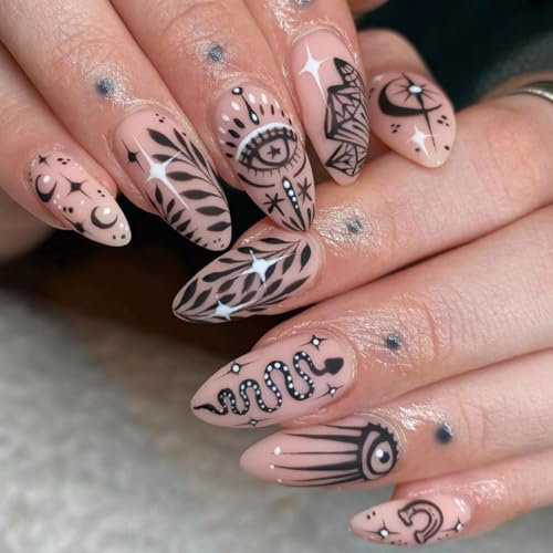 Gothic Nails Stiletto Black Press On Nails–Stylish & Elegant Design Y2K Fake Nails-Perfect for DIY Manicure & Nail Art