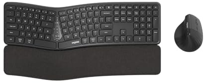 Rapoo I Teclado y ratón inalámbrico QWERTY español, Ergonómico, Negro | Ratón silencioso, 2,4 GHz y Bluetooth, 1600 dpi, Pilas)