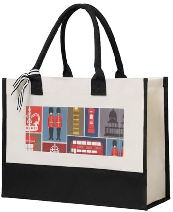 ZHAOLQ Einkaufstasche mit England-Symbol-Aufdruck, große Kapazität, Canvas-Tragetasche für Damen, umweltfreundlich, Beige, Einheitsgröße, Beige, Einheitsgröße