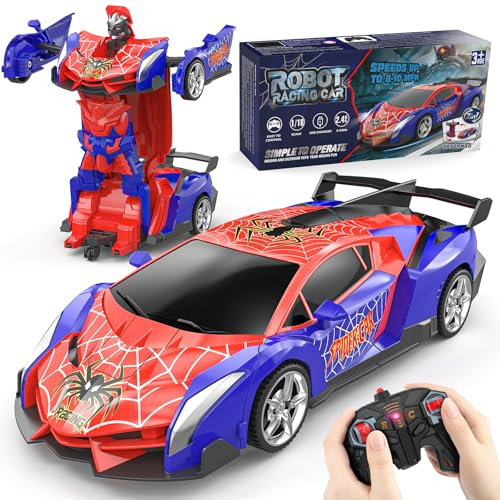 Buoeuik Spider Remote Control Robot Car, Transforming RC Car 1:18 2.4GHz Racing Vehicle Toy for Kids Boys Girls Age 3 4 5 6 7 8 9 10 Years Old Children Christmas Birthday Gift Present