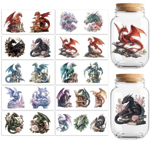 Peacoblue Calcomanías de transferencia UV DTF para taza de pterosaurio, 10 hojas de vinilo personalizadas impermeables de 16 onzas, taza de café, vaso, botella, taza, calcomanías para hombres y