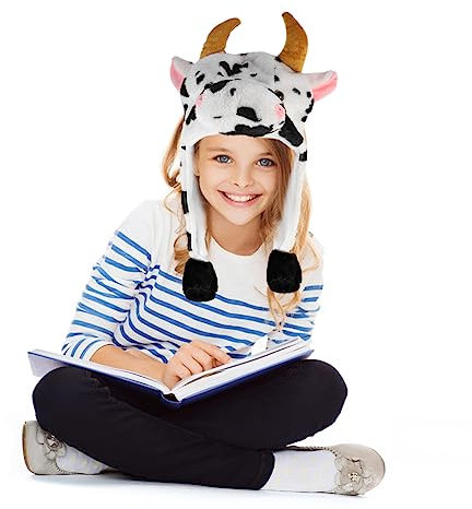HEMOTON Plüsch Kuhmütze Kinder Wintermütze Mit Ohrenklappen Kurze Tierhaube Warm Für Outdoor Skifahren Radfahren Camping