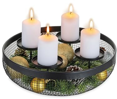 Romadedi Adventskranz Modern Metal Adventsgesteck: Adventkranz Schwarz Adventskerzenhalter für 4 Stumpenkerzen Weihnachten Adventsschale Dekoschale Kerzenständer für Advent Tischdeko Weihnachtsdeko