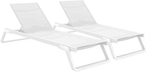 CLP 2er Set Sonnenliege Tropic, stilvolle und wetterfeste Gartenliegen mit Rollen aus GFK mit Verstellbarer Rückenlehne für Terrasse, Farbe:weiß