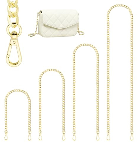 KMFYMPT 4 Piezas Cadena para Bolso, Cadena para Bolso Set, Cadenas de Bolsos Intercambiable de Metal Dorado, (40cm, 60cm, 100cm, 120cm) para Extensión de Correa para Bandoleras DIY, con Hebilla