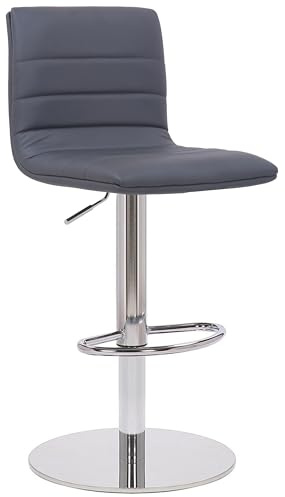 Lamboro Deluxe Aldo Bar Stool in Charcoal Grey Faux Leather with Polished Chrome Base – Adjustable Height, Swivel Kitchen Bar Stool