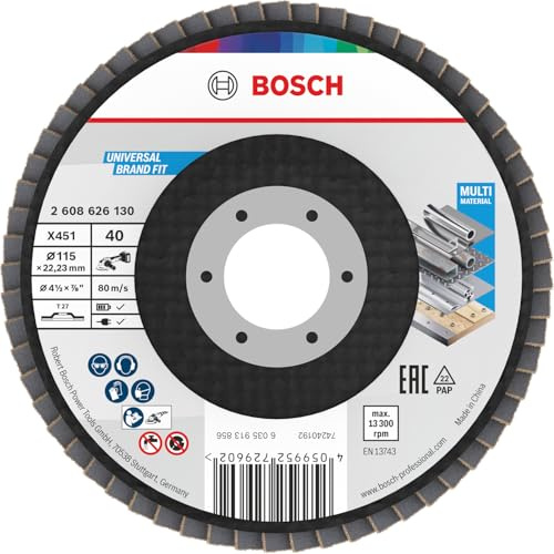 Bosch 15x X451 Flap Disc, G40, G60 | for Steel, Aluminium, Grit 40, Professional Accessory Small Angle Grinder