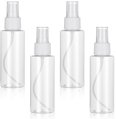 LIQWEI 4 Stück 100ml Kleine Sprühflasche, Reise Sprühflaschen Transparent Zerstäuber Sprühflasche Plastik Feinen Nebel Sprühflaschen Zerstäuber Sprühflascheleer Für Parfüms Öle und Festiger