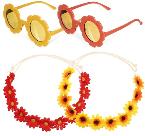 Anneome Blumenkranz Sonnenblumen Sonnenbrille Boho Haarkranz für Hochzeit Party Strand Gelb orange Blumenkrone Langlebig und Vielseitig als Stirnband oder Schmuck