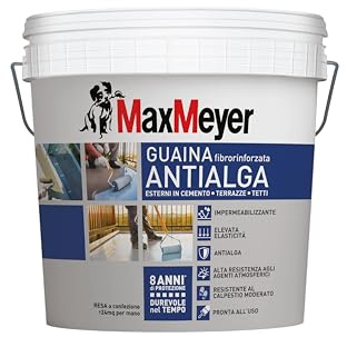 MAXMEYER Guaina Antialga Plus, Impermeabilizzante Liquido Fibrorinforzato per Esterni, Grigio, 4 L