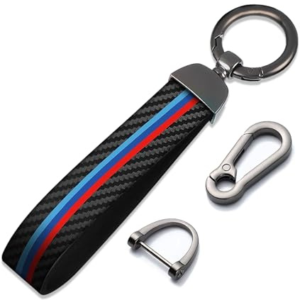 Momovewe 1er-Pack Autoschlüsselanhänger für BMW M4 M3 M2 M5 M6 X3 X5 X7 X1 | M 3-Farben-Streifen Leder mit Zinklegierung-Schlüsselring für BMW Universal Accessoires, Tragbarer Sport-Schlüsselanhänge