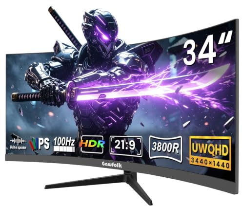 Gawfolk 34 Zoll Curved Monitor 100Hz UWQHD (3440x1440), 21:9, IPS Panel, 3800R, HDR10, FreeSync, HDMI 2.0 & DP, 100x100 VESA – Büro & Gaming