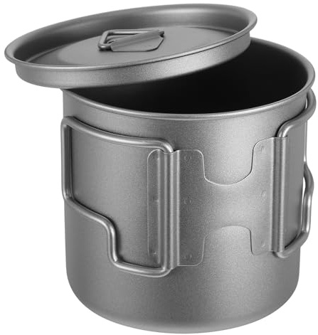 ABOOFAN Mug de Camping en Titane avec Couvercle et Paquet de Rangement, Design Simple à Couche Unique, Poignée Pliable, pour Randonnée et Voyage en Plein Air