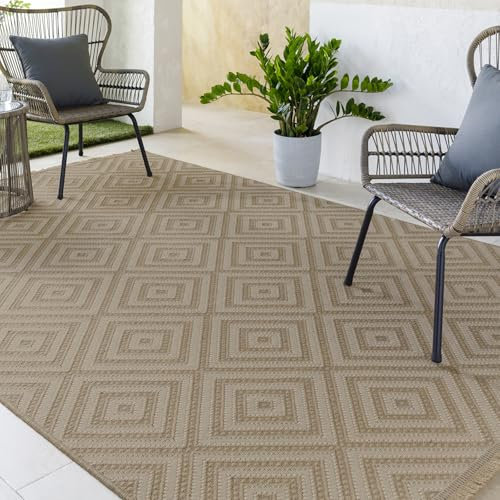 Livabliss Moladi Machine Washable Rug - Geometric Jute Area Rugs Living Room, Large Rug 198x275 cm - Traditional Boho Style, Dining Room, Kitchen, Outdoor, Hallway - Tan, Beige and Cream