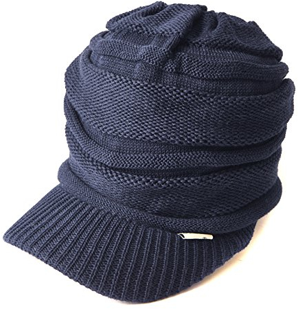 Bonnet Chapeau Homme Tombant Ete - Casquette Femme Épaisse À Visière en Tricot Ample pour Hiver Bleu