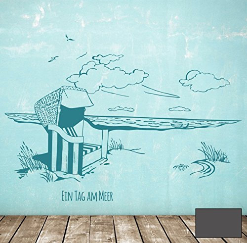 Wandtattoo Wandaufkleber Strandkorb am Meer maritim Ein Tag am Meer M1496 - ausgewählte Farbe: *Dunkelgrau* ausgewählte Größe:*XL 155cm breit x 100cm hoch