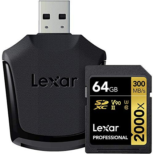 Lexar - Tarjeta de Memoria SDXC 64 GB Profesional 2000x - UHS-II (U3) V90 Vel. Lectura 300 MB/s - 260 MB/s Escritura