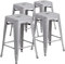 Flash Furniture 4 Stück in der Packung 60,96 cm hoher rückenfreier silberner Theke-Hocker mit quadratischem Sitz aus Metall für innen und außen