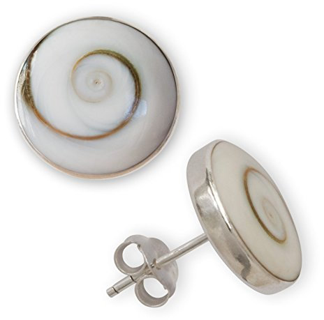 Fly Style Ohrstecker Silber 925 - Muschel Ohrstecker - Ohrringe mit Stein und Muschel - Perlmutt Schmuck, Grösse:6 mm, Farbwahl:Shivaauge