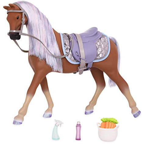 Glitter Girls Celestial Pferd für 36 cm Puppen – Braunes Pferd mit Glitzer Mähne, Sattel, Zaumzeug, Futter und mehr – Spielzeug ab 3 Jahren